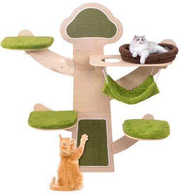 Costway Wall-Mounted Cat Tower Cat Wall Shelves Furniture with Bed-Green