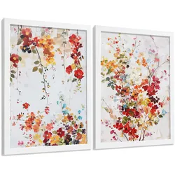POSTER 2er-Set Wandbilder Wildblumen modern Wohnzimmer Deko, Schlafzimmer, Küche, Badezimmer Weißer Rahmen A3