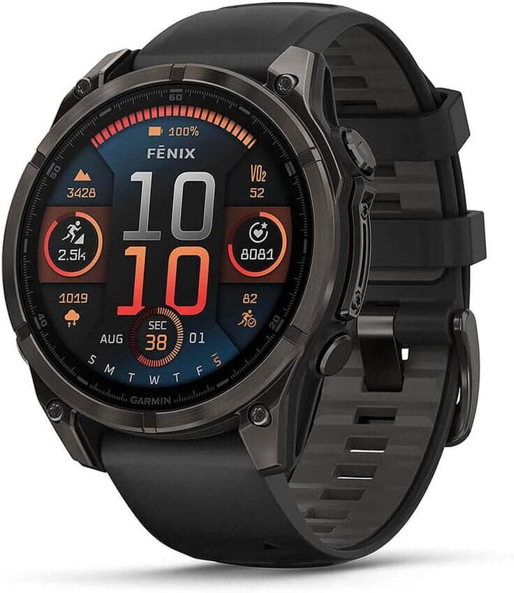 Garmin fēnix 8 AMOLED 47mm Sapphire Smartwatch – Carbon Grey DLC Titanium with Black/Pebble Grey Silicone Strap, Used - Like New