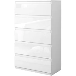 HTI-Living, Kommode + Sideboard, Kommode Kenji 5 Schubladen Hochglanz Weiss (70 x 40 x 115 cm)