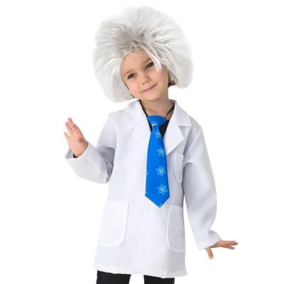 Karnevalskostüm MINT-Tag 2026 Cosplay Perücken Kostüm Wissenschaftler Physiker Cosplay Kinder Jungen Halloween Leistung Pädagogisches Ankleiden Verkleidung für Schulveranstaltungen Verkleiden