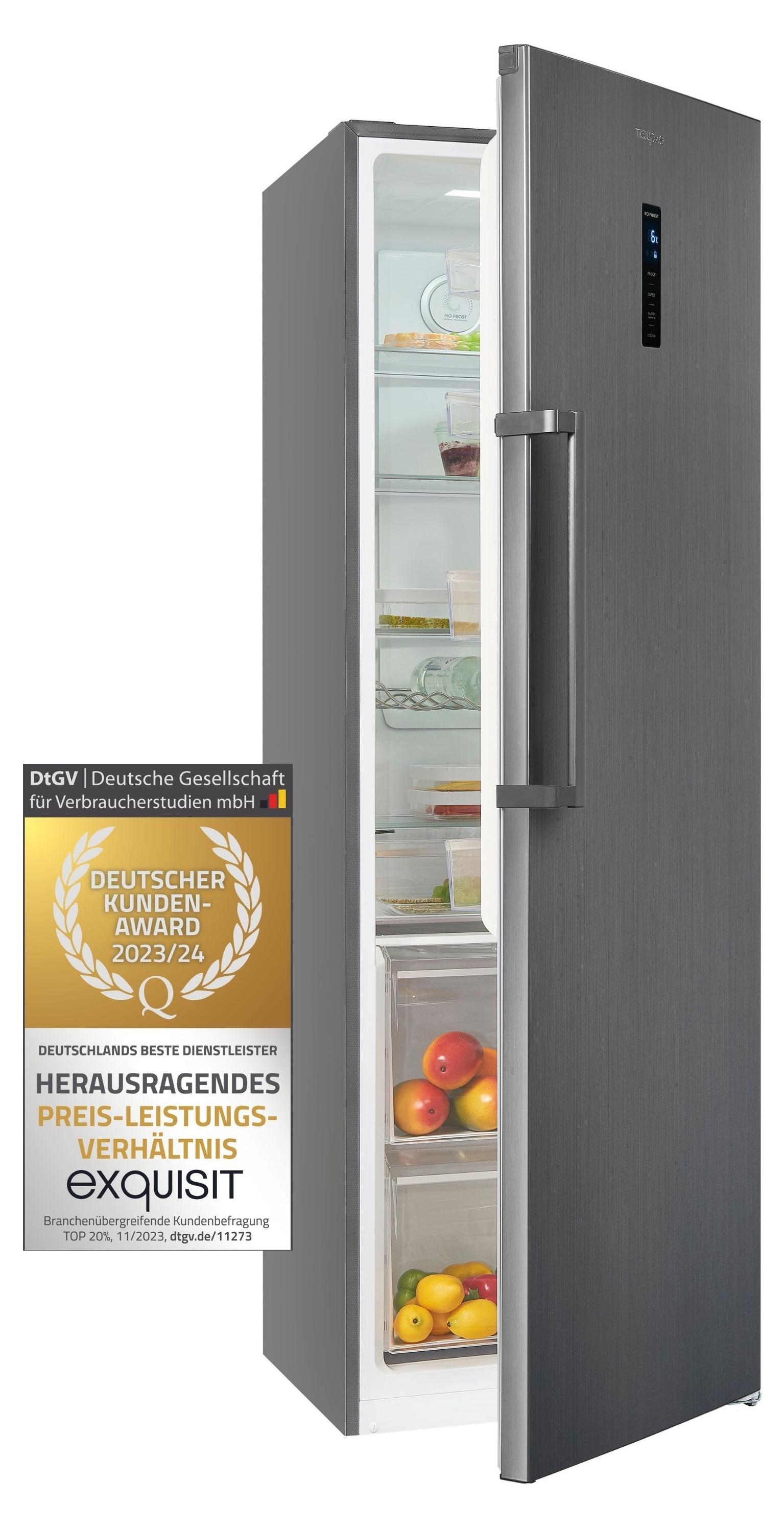 Exquisit Vollraumkühlschrank KS360-V-HE-040D inoxlook-az | Nutzinhalt: 359 L | Ohne Gefrierfach