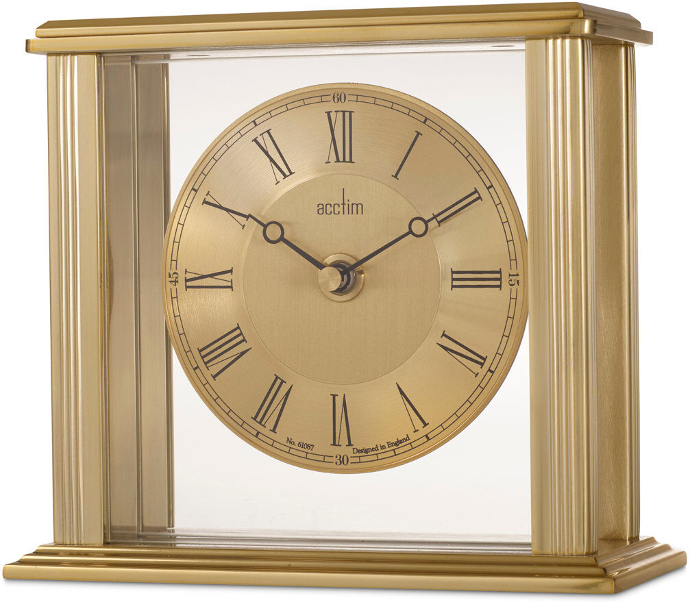 Acctim Gayhurst Mantel Clock Quartz Polished Metal & Glass Floating Effect Energy Efficient Brass Effect Gold 14cm H X 15.5cm W X 6.8cm D