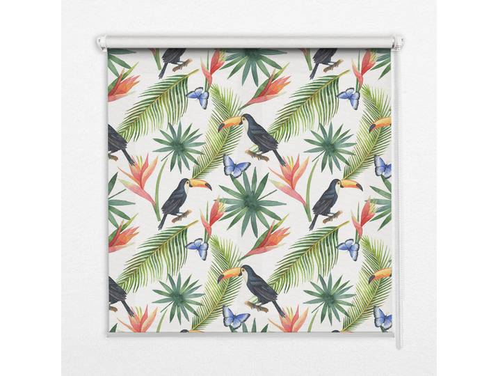 Tulup Innenrollo - Fensterrollo - Rollo - 100x180 cm - Tukane auf Blumen, Grün, Kunststoff, Rechteckig, 100x180x0.5 cm, Heimtextilien, Vorhänge, Rollos