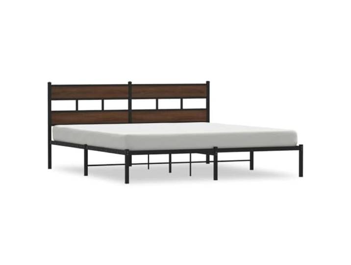 KKgypkn Bettgestell ohne Matratze mit Kopfteil, Braun Eiche, 200x200 cm, stabiles Metallbett mit Lattenrost und Stauraum