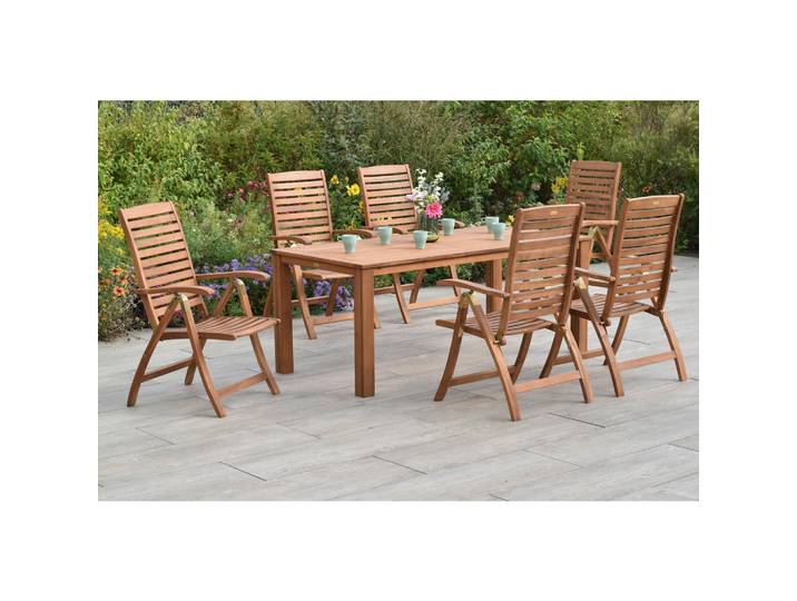 Gardenson Gartentischgruppe Paraiba, Akaziefarben, Holz, Akazie, Hartholz, rechteckig, A-Form, FSC 100%, Stühle klappbar, Gartenmöbel, Gartengarnituren, Gartenmöbel-Sets