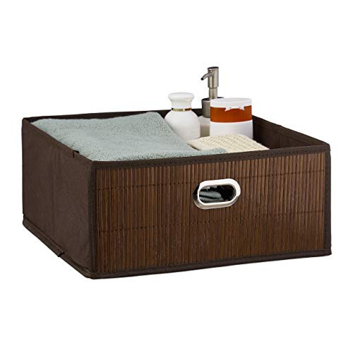 Relaxdays opbergmand van bamboe met handvatten, bruin, 31 x 31 x 14 cm