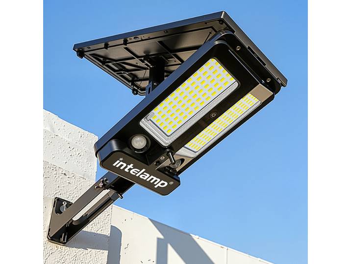 Lampes solaires d'extérieur Intelamp, étanches, 3000LM, 12500mAh, avec panneau solaire plus grand, double capteur de mouvement, allumage automatique du crépuscule à l'aube, projecteur de sécurité,