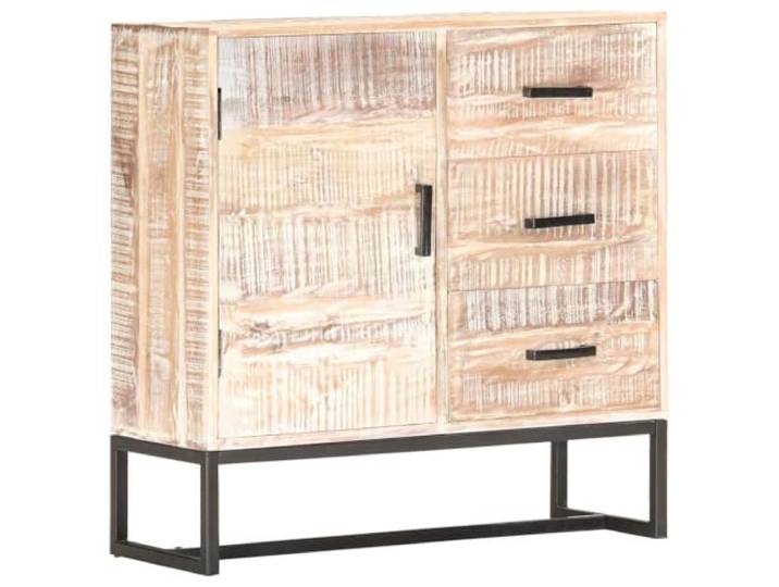 Sideboard Weiß 73x30x75 cm Massivholz Akazie mit 3 Schubladen und Tür Retro-Design, Messinggriffe, Stauraum, Unikat, robust, Flur, Esszimmer, Wohnzimmer