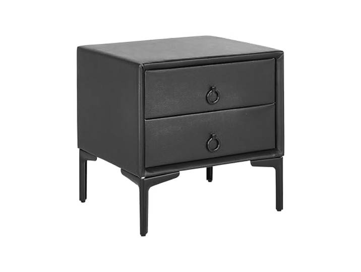 Beliani Nachttisch mit 2 Schubladen Schwarz Kunstleder 2 Glamourös, Pulverbeschichtet, 44 x 38 x 45 cm, 100% Polyester