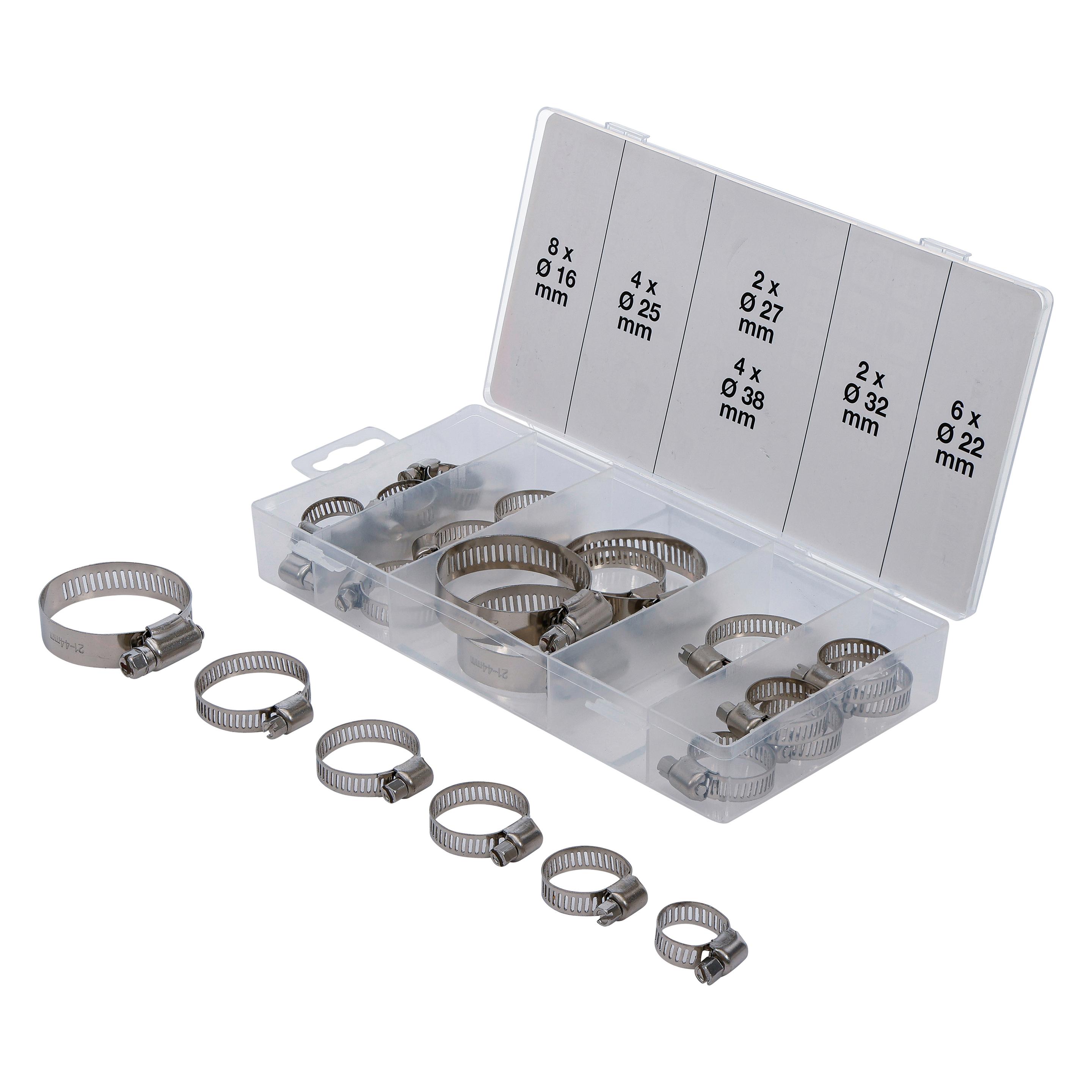 BGS Schlauchklemmen-Sortiment rostfrei Ø 16 - 38 mm 26-tlg. (Schlauchschelle, 38 mm) (8055-1)