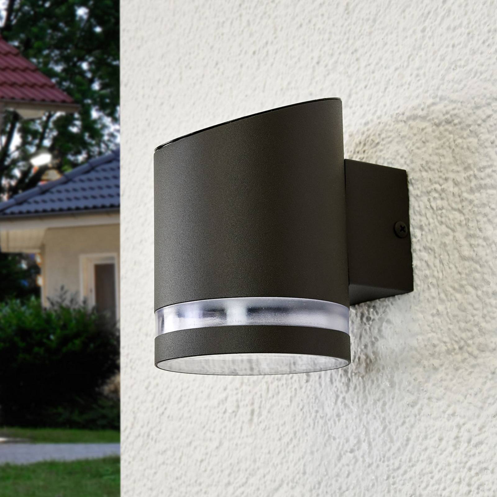 Lindby LED-Solar-Außenwandleuchte Melinda, 9 cm, Edelstahl Melinda, alu / grau / zink, Edelstahl, Modern, Solarleuchte außen