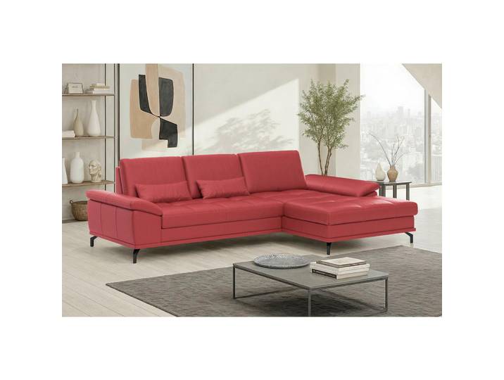 Sit & More Ecksofa, Rot, Metall, Echtleder,Kombination Echtleder/Stoff,Kombination Echtleder/Stoff, Nappaleder,Nappaleder,Nappaleder, Füllung: Polyester, Ottomane rechts, L-Form, 301x176 cm, Schlafen auf Sitzhöhe, Armteil links, Armteil rechts, Wohnzimmer, Sofas & Couches, Wohnlandschaften, Ecksofas