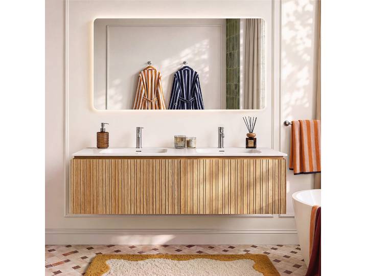 HABITAT - Ensemble meuble de salle de bain 160 cm et miroir Noam 150 cm - Naturel - Calista