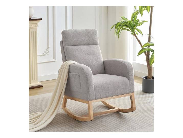 GarveeMore Schaukelstuhl mit Seitentasche,hoher Rückenlehne,gepolsterter Sitz, Akzentsessel für Wohnzimmer,Kinderzimmer,Schlafzimmer