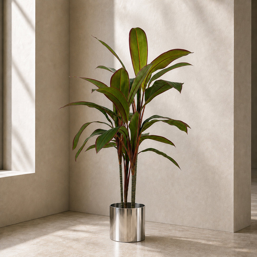 Leaf Artificial Realistic Palms Faux Moss Tree Plant Silver 90cm H X 70cm W X 70cm D