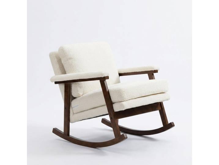 Oxeza Schaukelstuhl Weiß Samt, Mode, 73x80x83 cm, Wohnzimmer, Sessel, Schaukelstühle