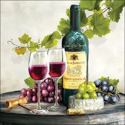 Ambiente 20 Servietten Papier 33x33cm 3-lagig - hochwertige Einweg Papierservietten Wein Motiv Flasche Gläser Trauben Käse Tischdeko Party Genuss Abendessen