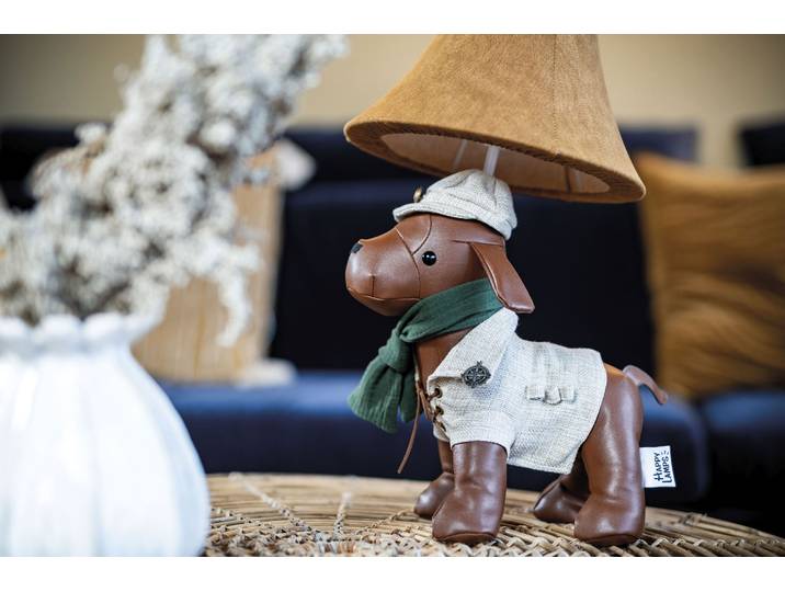 LED Tischleuchte Spike der Jagdhund , bunt (braun, beige und grün), 1, H: 48cm, 1 Stk., HAPPY LAMPS FOR SMILING EYES, Leuchten, Hochwertig, Einzigartig, LED Tischleuchte