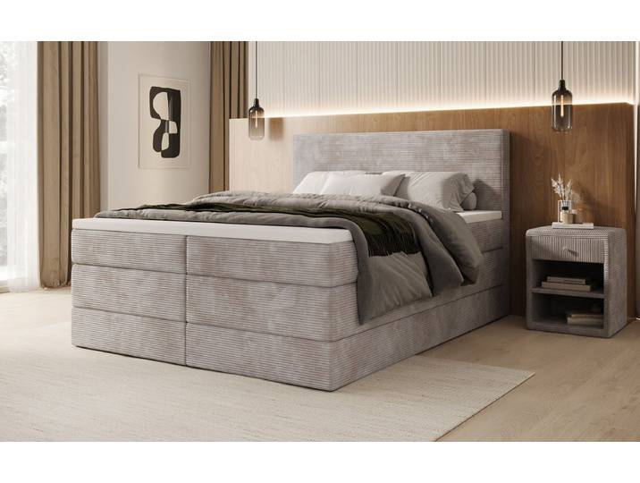 Boxspringbett Noren mit Stauraum in Cord - 160x200 - Braun - H4 (100kg+) - Luxusbetten24