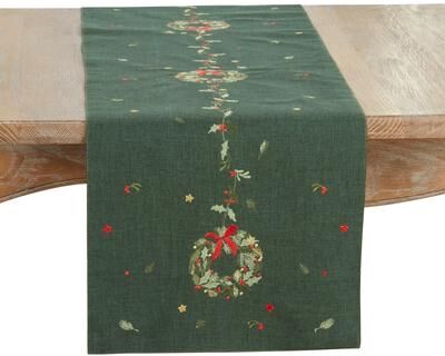 Saro Lifestyle "Embroidered Wreath Table Runner - 16""x70"""