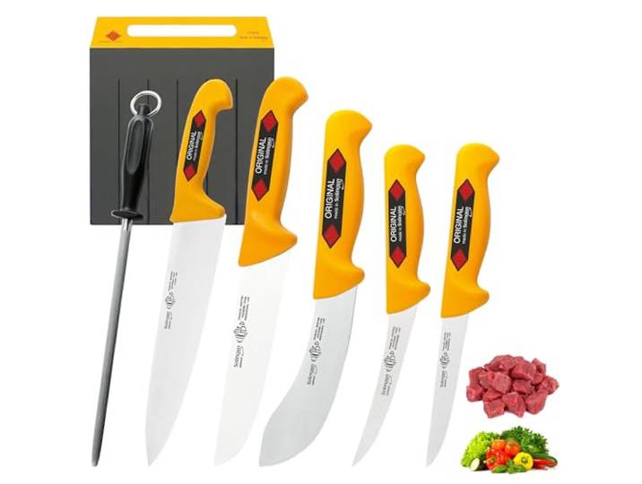 EIKASO Messerset 6Teilig ideal für professionelle Schlachter/Metzger und Hobbyisten.Ausbeinmesser, Ausbein gebogen, Abhäutemesser, Blockmesser, Kochmesser,