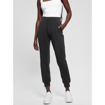 Jogginghose GUESS "OLYMPE LONG PANTS", Damen, Gr. S (28), N-Gr, jet schwarz a996, Web, Obermaterial: 47% Polyester, 42% Modal, 11% Elasthan, unifarben, lang, Hosen Jogginghose, in Scuba-Qualität, Logo-Patch