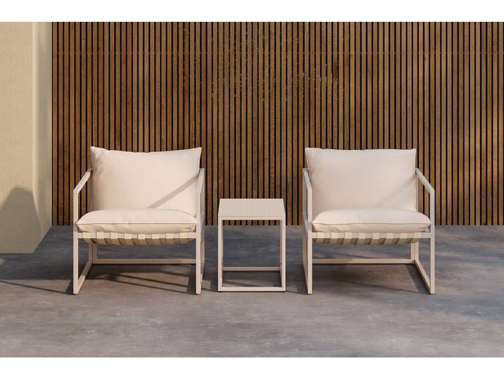 Garten Loungeset Valenza – 3-teiliges Outdoor-Set in Beige mit Glastisch - Beige - Luxusbetten24