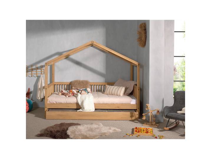 Vipack Hausbett, Natur, Holz, Eiche, massiv, teilmassiv,massiv, Höhe ca. 12 cm, 90x200 cm, Kinderzimmer & Jugendzimmer, Kindermöbel, Kinderbetten, Hausbetten