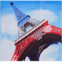 Ölgemälde Eiffelturm Tricolore, 100% handgemaltes Wandbild Gemälde XL, 100x100cm