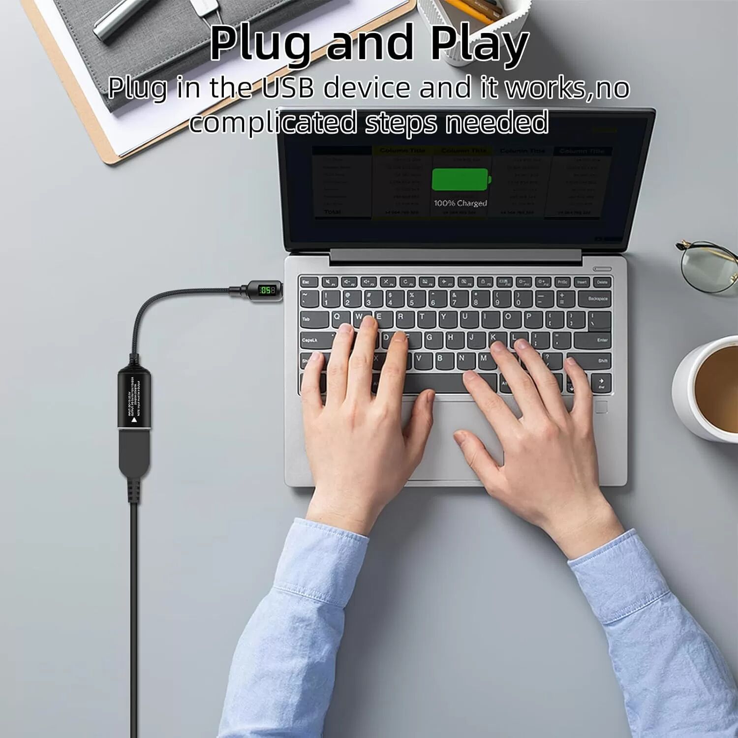 INF 140W DC auf USB-C Adapter: Lenovo Square Tip Buchse auf Type-C Stecker mit Digitalanzeige