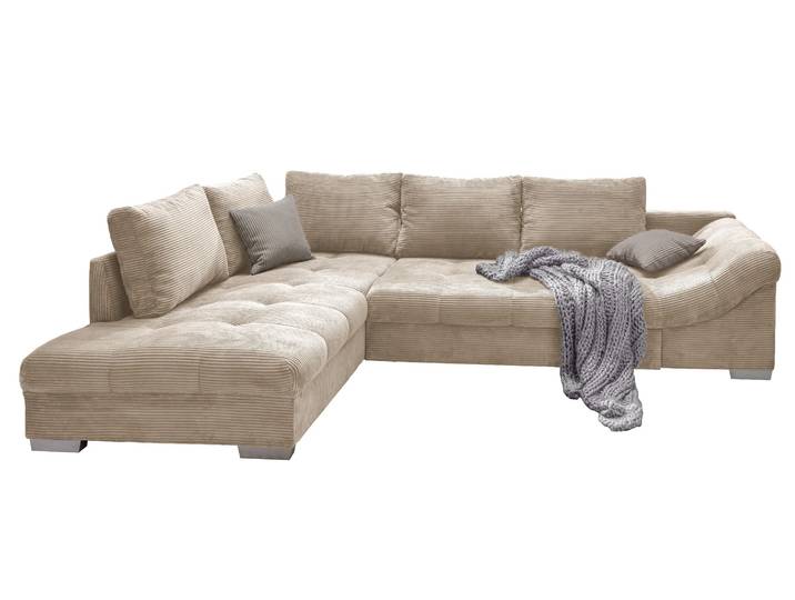 Ecksofa modern Schlafsofa Eckcouch Polsterecke L-Form Ottomane links Cord Beige / 17204