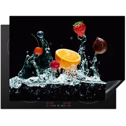 HERDABDECKPLATTE Wasser - Obst - Orange - Erdbeere - Kirsche - Schwarz Induktionsmatte 71x52 cm