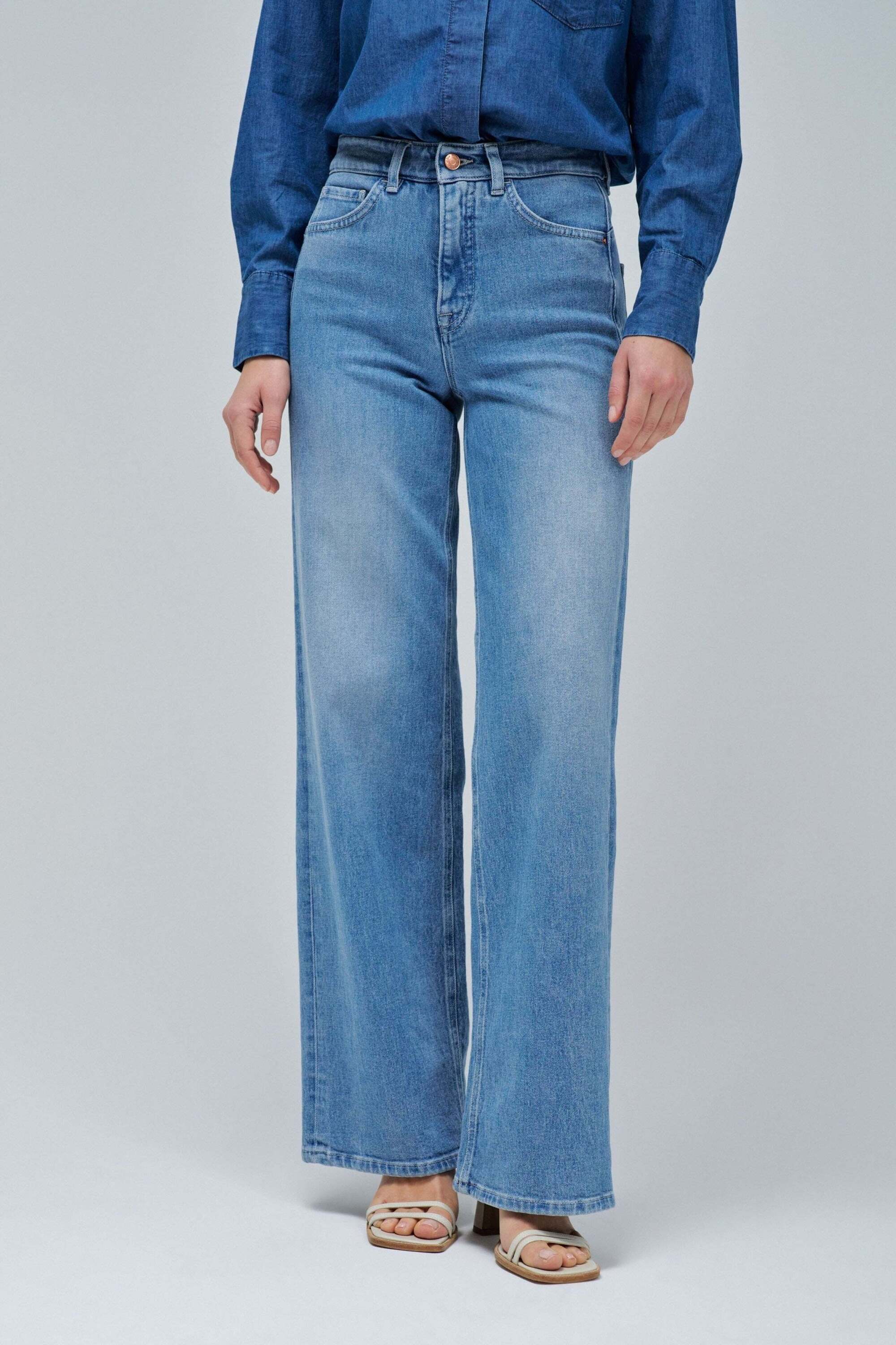 Weite Jeans SALSA "Salsa Jeans Jeans Faith Wide", Damen, Gr. 29, Länge 32, blau (hellblau), Obermaterial: 95% Baumwolle CO. 5% Polyester PES., Jeans Weite Jeans hellblau 29, Länge 32