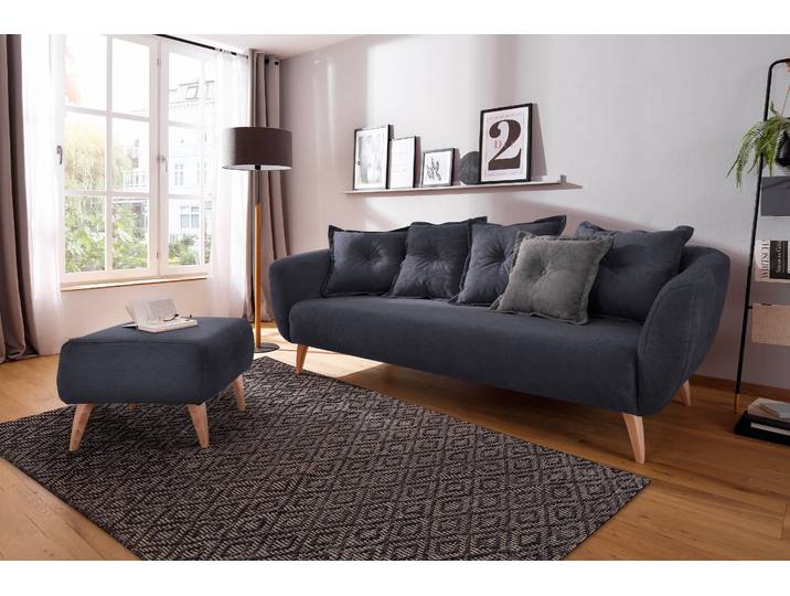 3-Sitzer HOME AFFAIRE Baggio modern und romantisches Design, bequem , blau (dunkelblau), B:236cm H:80cm T:103cm, Sofas, 3-Sitzer, Zierkissen inklusive