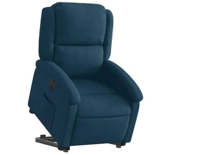 Relaxsessel mit Aufstehhilfe Elektrisch Blau Samt Elektromotor für Aufstehen und Liegen,135 Grad Neigung,Samtbezug,Seitentasche,Holz-Metall-Rahmen,110 kg