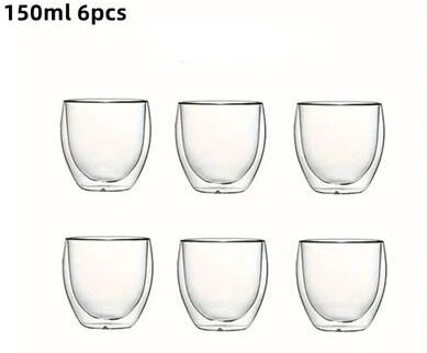 Inspired Living Double Wall Insulated Glass Espresso Cups Set Thermal Coffee & Latte Mugs (6 Piece) 150ml 6pcs