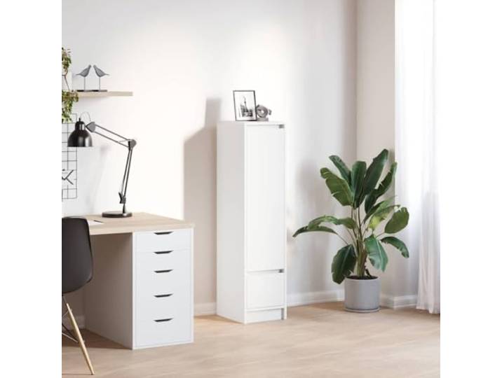 RJPLMFV Anrichte hoch, weiß, 29,5 x 34 x 119,5 cm, Holz, Technik Geschlossene Aufbewahrung, Tür wendbar, feuchtigkeitsbeständige Oberfläche, einfache Reinigung, Wandbefestigung inklusive