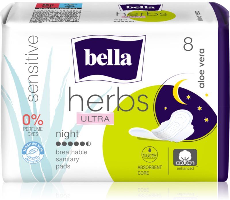 BELLA Herbs Ultra Night serviettes hygiéniques pour la nuit Aloe Vera 8 pcs