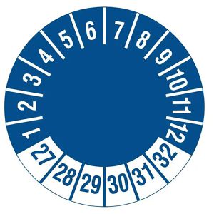 Böttcher-AG Prüfplaketten individuell, 2027 - 2032, blau, Ø 30 mm, 1.000 Stück