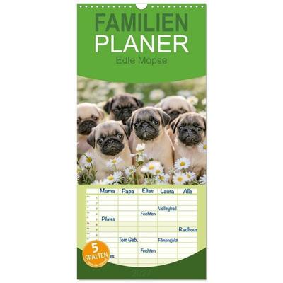 Familienplaner 2027 - Edle Möpse mit 5 Spalten (Wandkalender, 21 x 45 cm) CALVENDO
