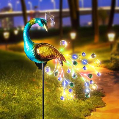 Uplifted Finds Solar Peacock Garden Stake Light   Decorative Metal Craft With Artificial Gems For Outdoor Paths colourful