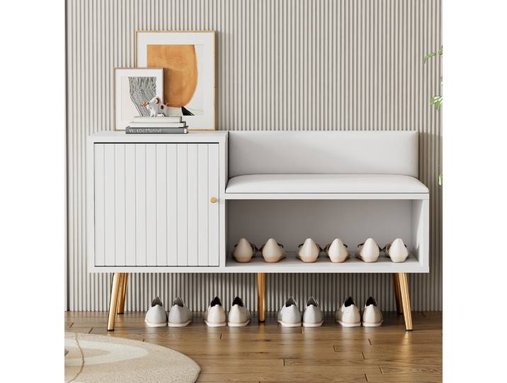 Banc À Chaussures 100x38x58 Cm Blanc – Rangement Fermé Avec Assise Capitonnée
