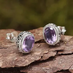 Drachensilber Amethyst Ohrstecker Steinschmuck (Paar) 925 Silber - Silber;Lila