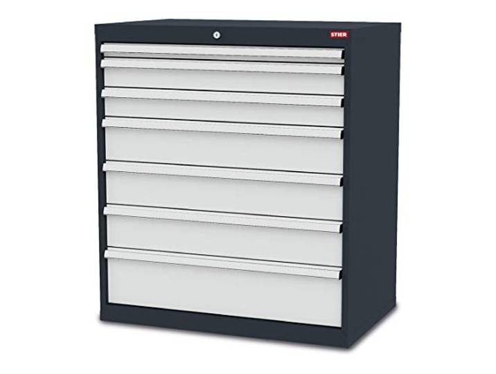 STIER Schubladenschrank aus stabiler Stahlkonstruktion und Kugelführung, 7 verzinkte Schubladen, Werkstatt/Industrie/Büro, Maße: BxTxH 900x575x1020 mm, Werkstattschrank mit glatten Seitenwänden