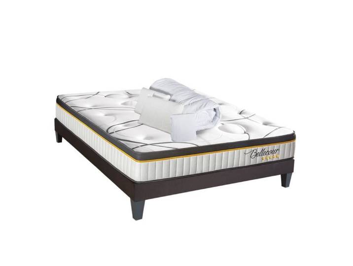 BELLECOUR LITERIE Pack Bellecour 3.0 140x190 cm Matelas Ressorts + Sommier Bois + Accessoires