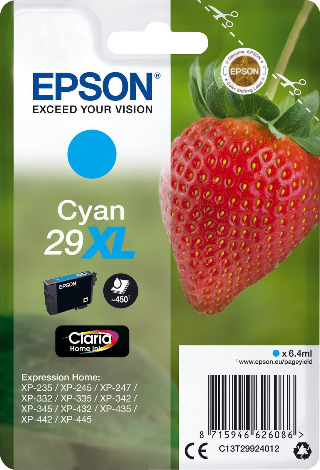 Epson T2992 XL Cyan Inktcartridge Strawberry C13T29924012