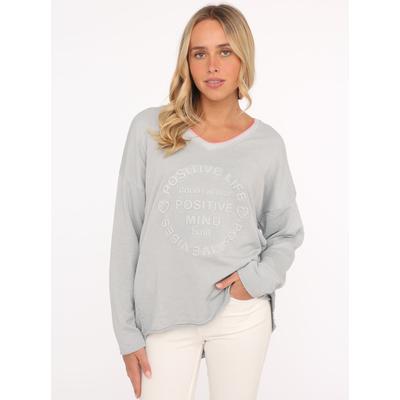 Zwillingsherz "„Positive Mind Neon Kante”", mit Kontrastnaht, V-Neck, washed out Optik, langarm