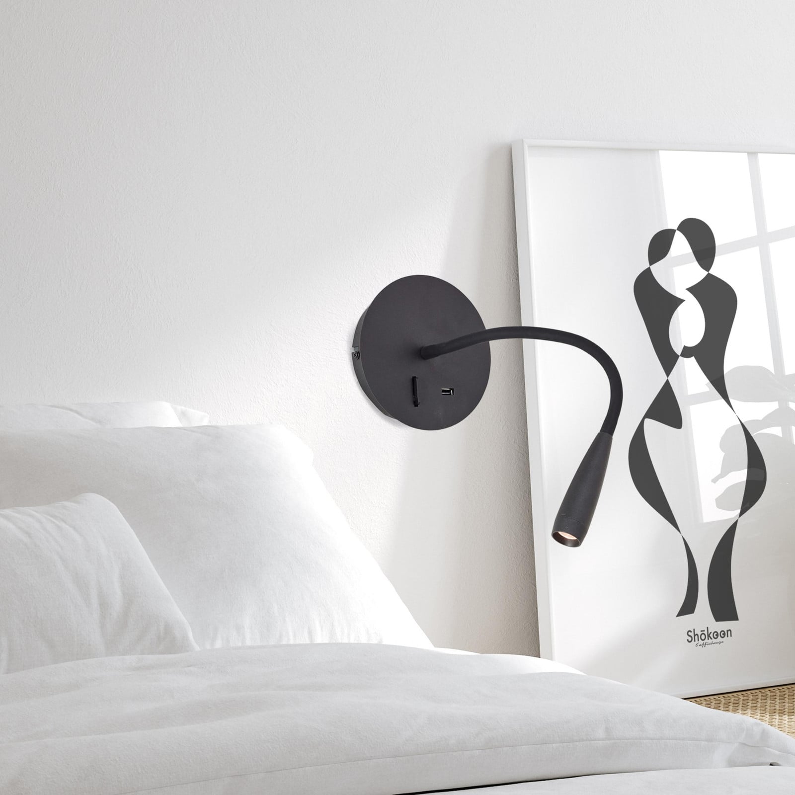 Brilliant Jutta LED wandlamp met flexibele arm en schakelaar, zwart, USB