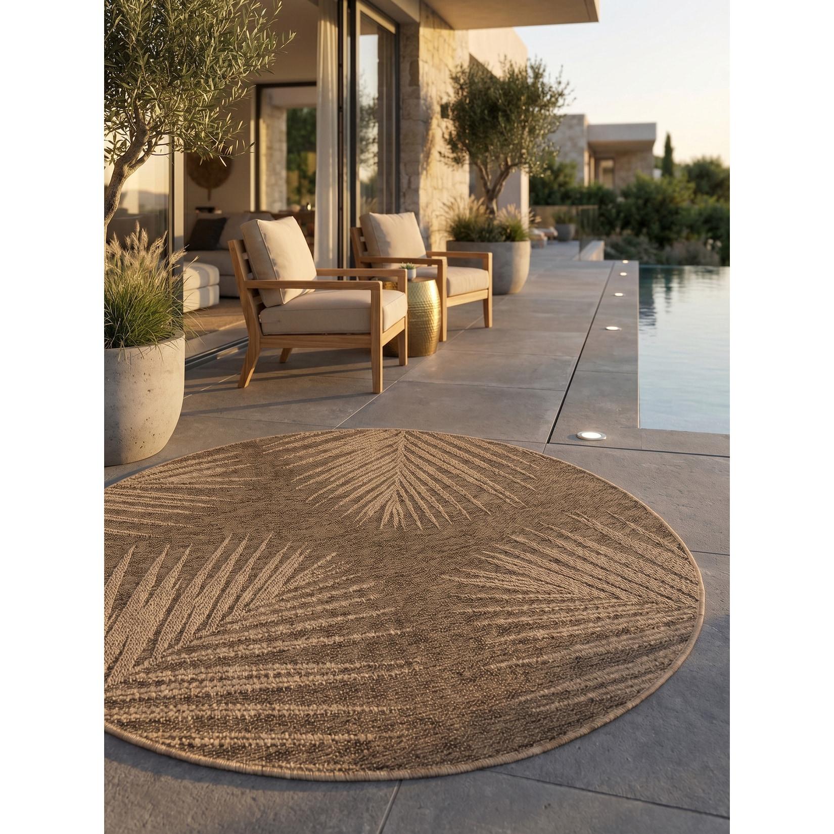Outdoor-Teppich Palmblätter Braun 200x200 cm Wetterfest